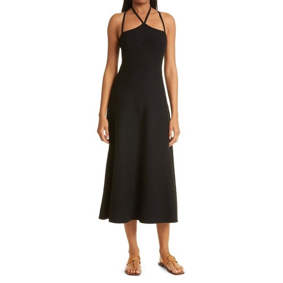 ULLA JOHNSON Size XL Black Evie Bustier Corset Knit Halter Strappy Dress NWOT